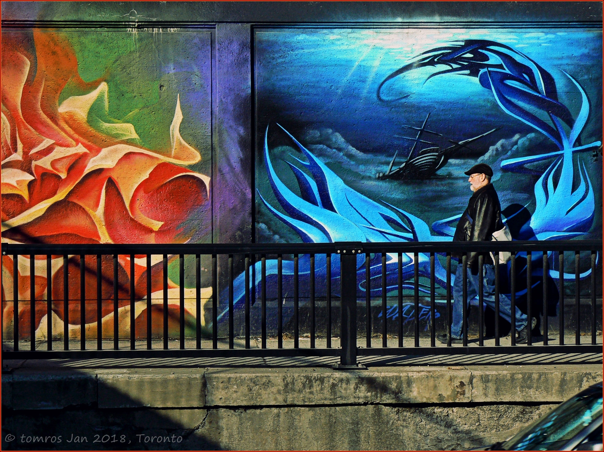 Panasonic DMC-FZ7 sample photo. The message is: colours. toronto underpass mural photography