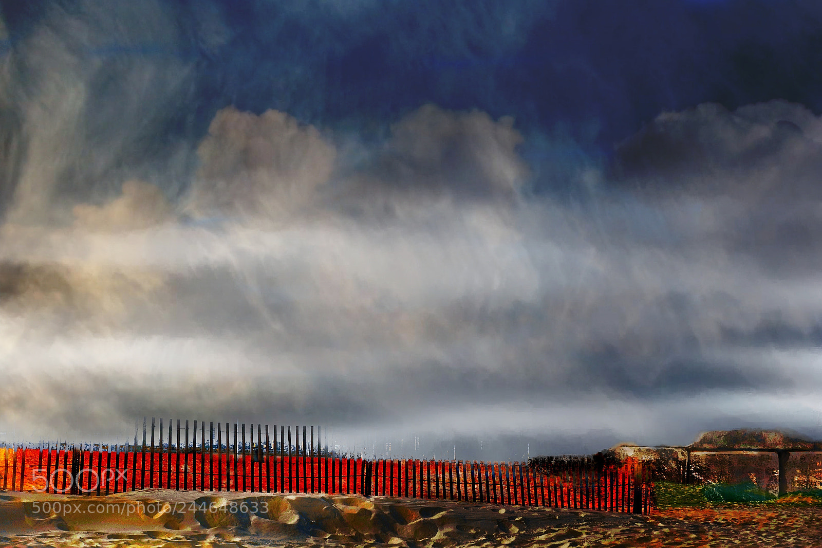 Fujifilm X-E1 sample photo. Red fence beach photography