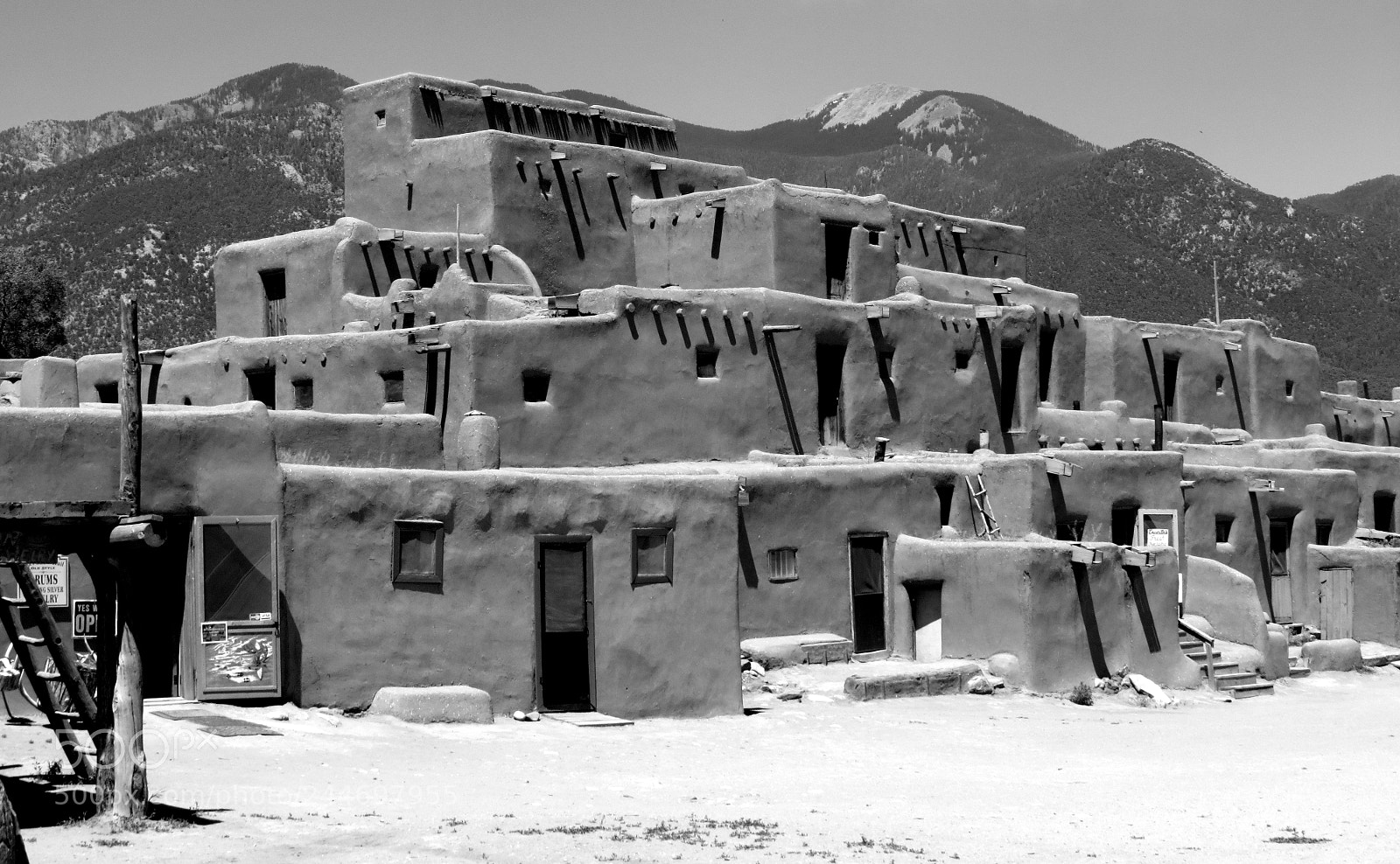 Canon PowerShot SX40 HS sample photo. Taos pueblo in mono photography