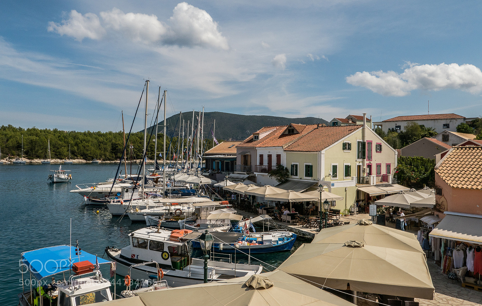 Panasonic Lumix DMC-LX10 (Lumix DMC-LX15) sample photo. Fiskardo harbour front view photography