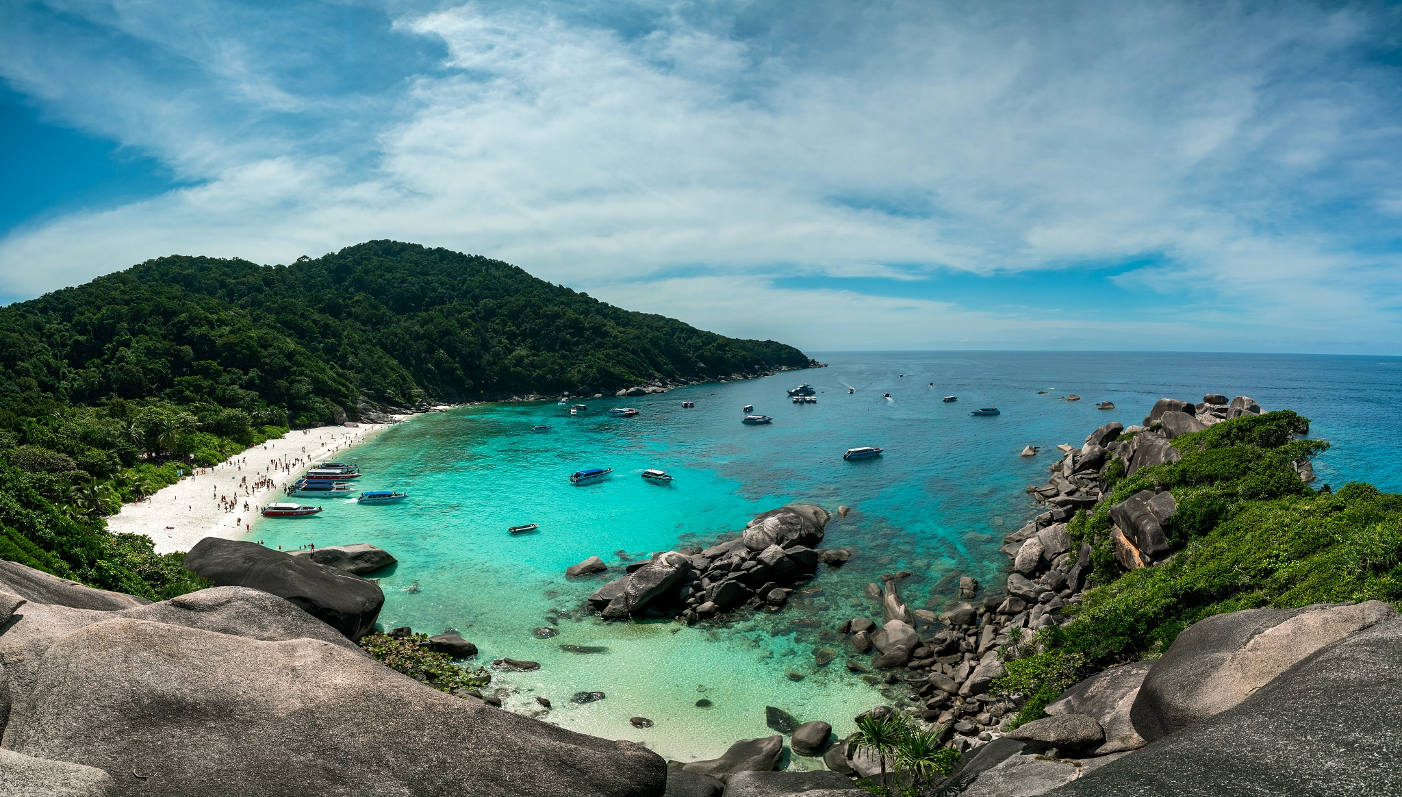 Panorama of beautiful viewpoint tropical beach on Similan island