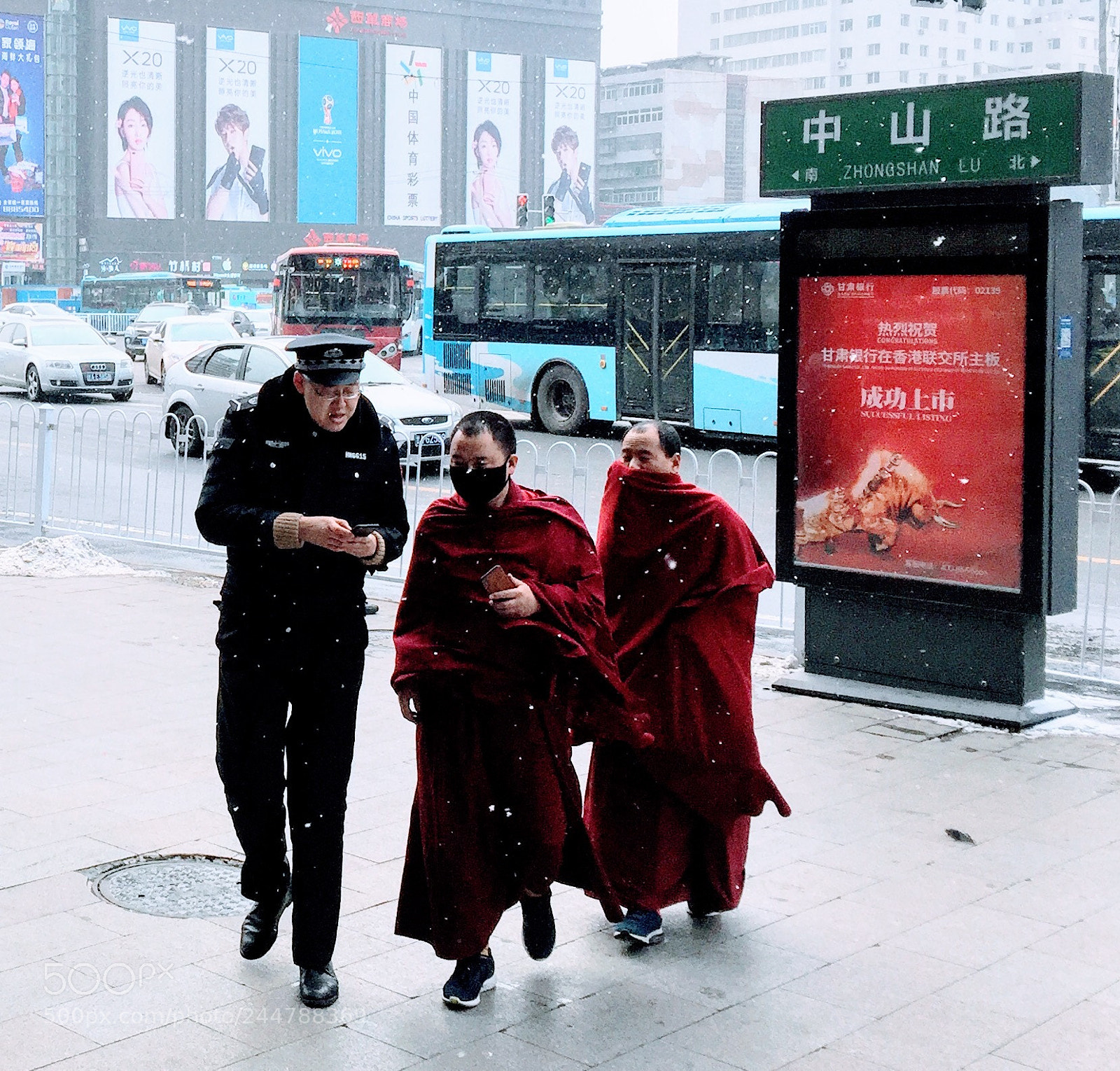 Apple iPhone 6 sample photo. Buddhist monks finding directions photography