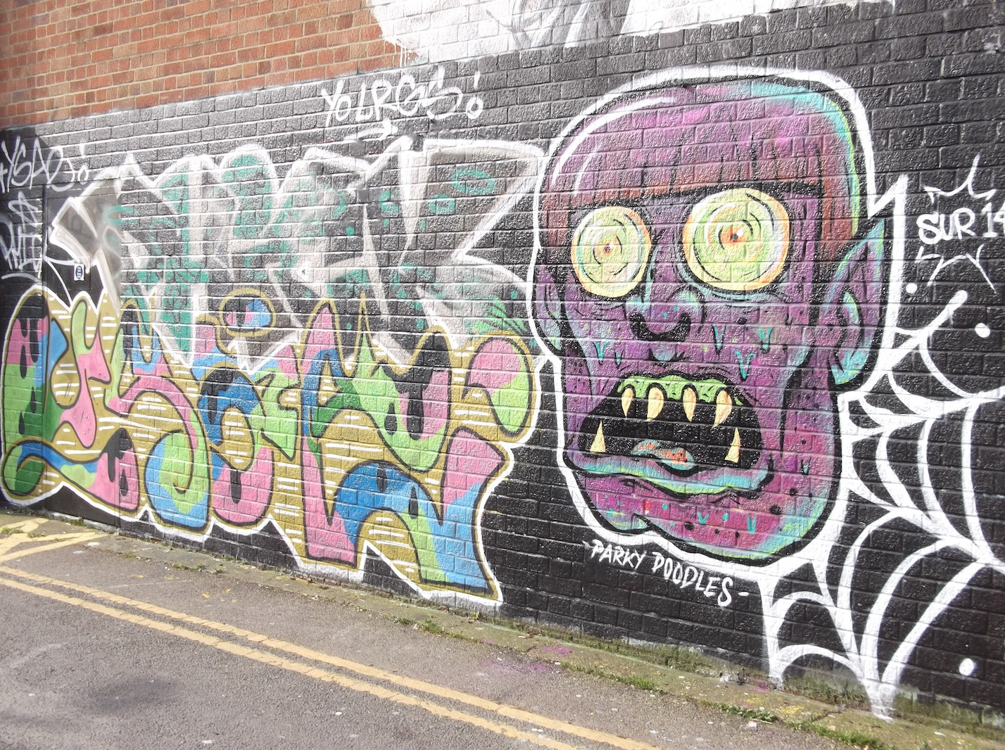 Fujifilm FinePix JV250 sample photo. Parky doodles monster face graffiti (trafalgar lane brighton) photography