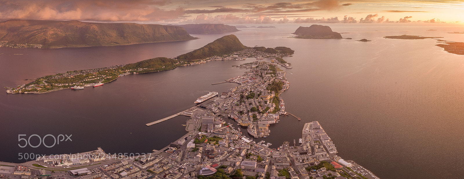 DJI FC220 sample photo. Setting sun over Ålesund photography