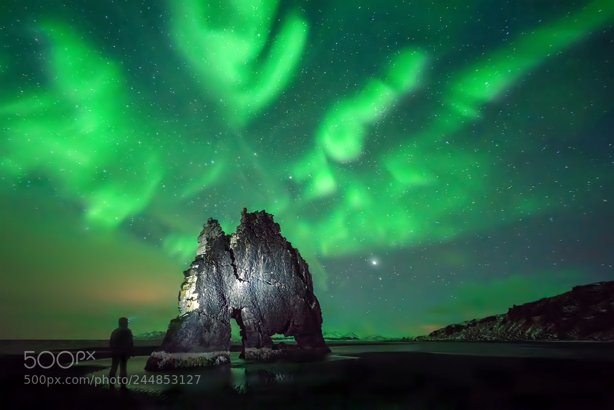 Sony a7R sample photo. Hvitserkur night hike photography