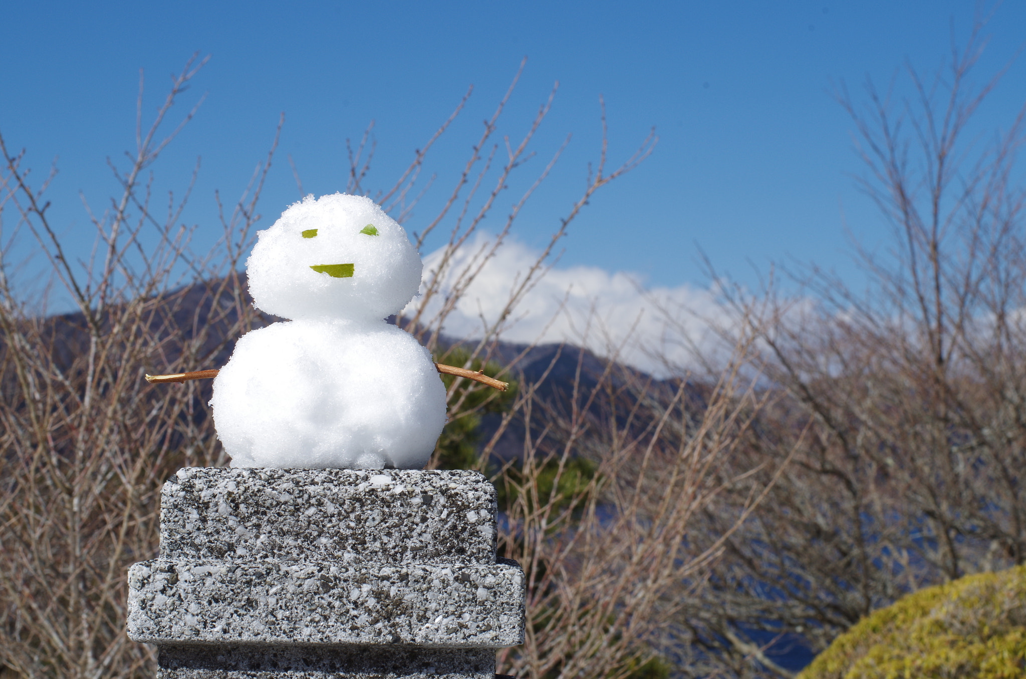 Pentax K-30 sample photo. 笑顔の雪だるまと隠れる富士山 photography