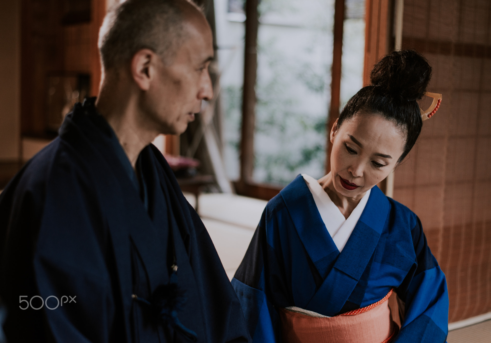 Senior couple lifestyle moments in a traditional japanese house