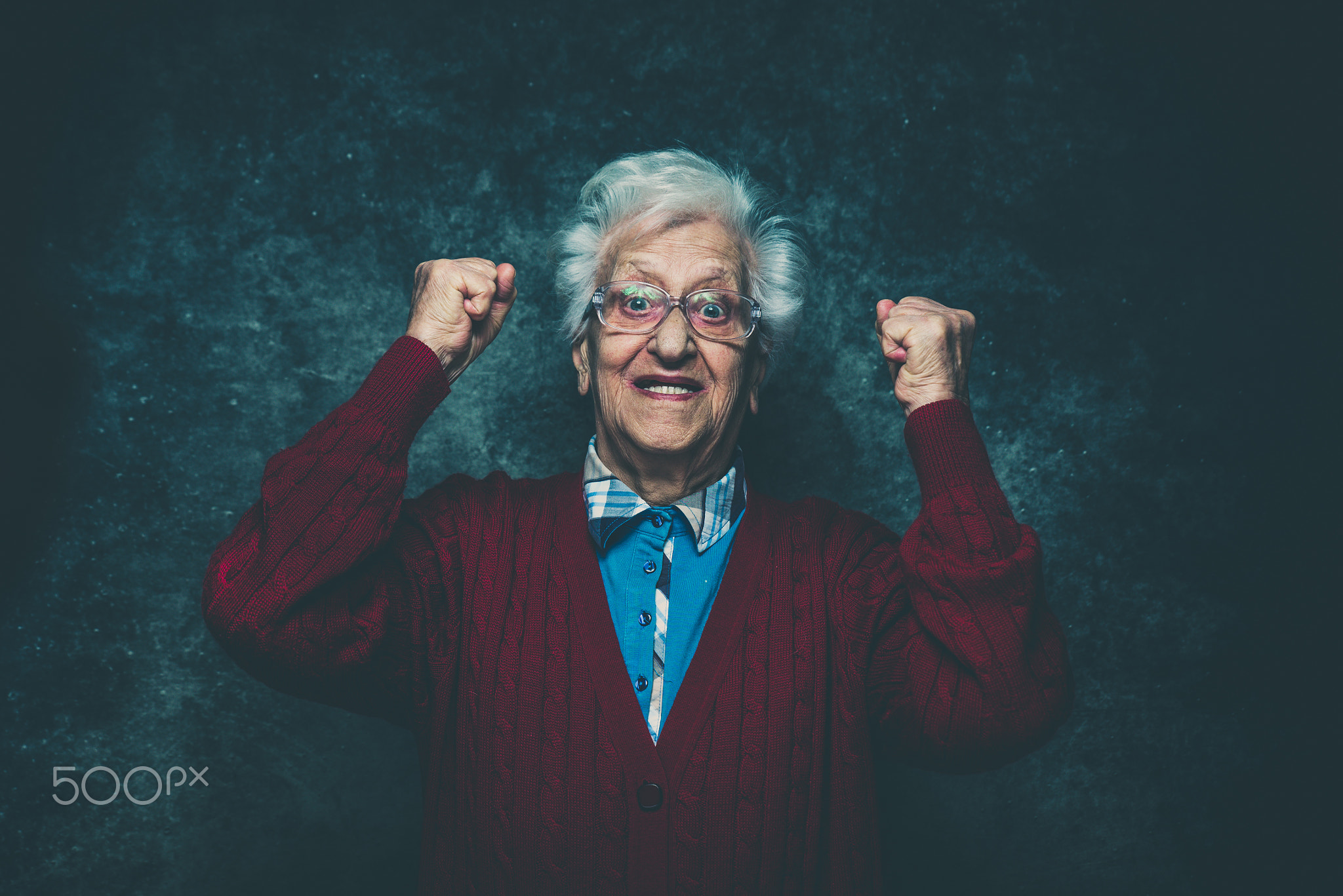 Grandmother portrait set in the studio. Concepts about seniority