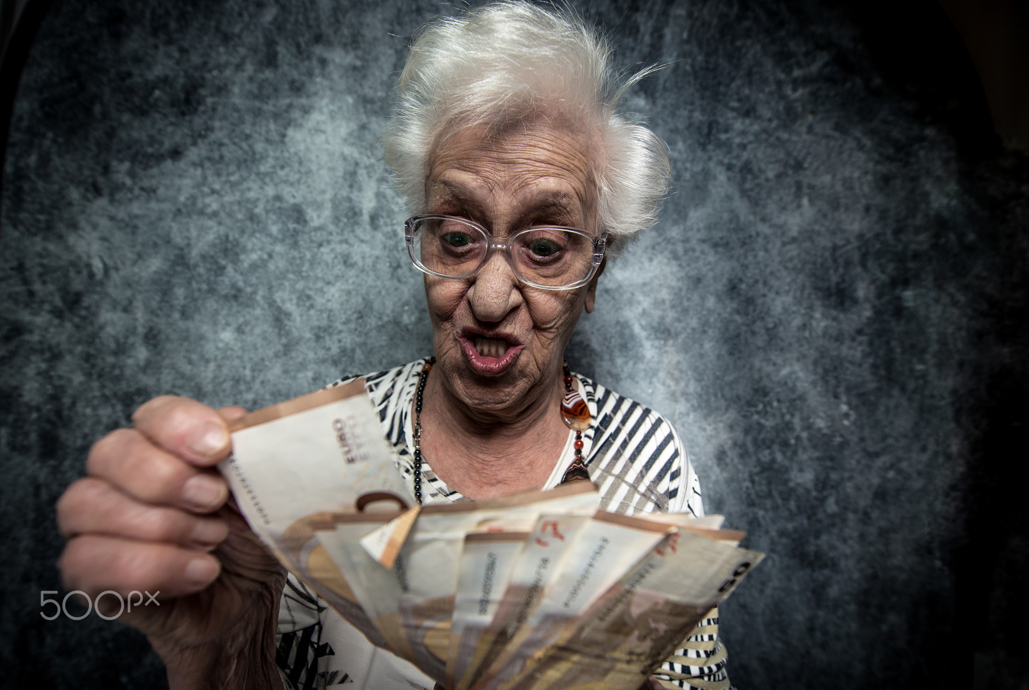 Grandmother portrait set in the studio. Concepts about seniority