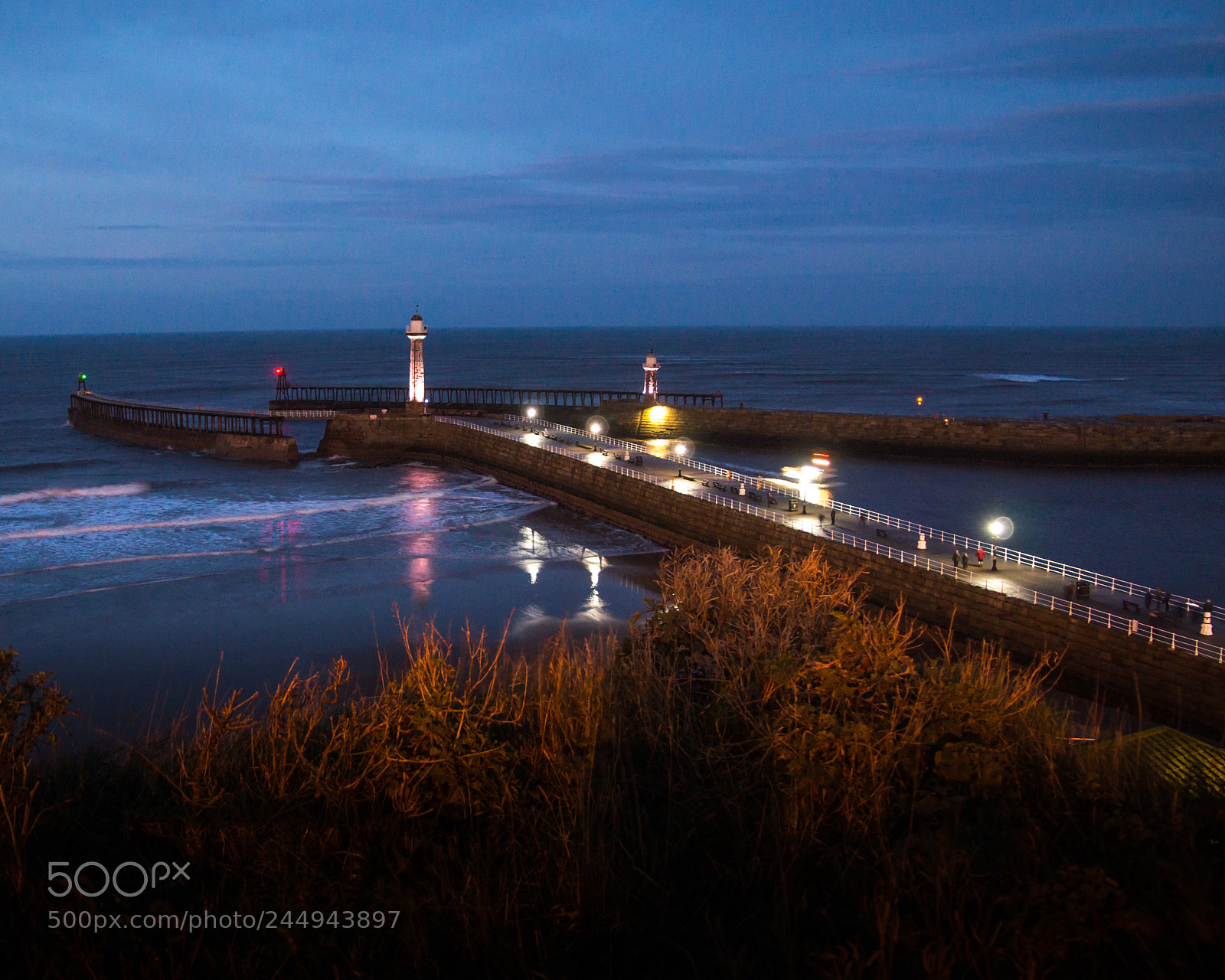 Pentax K-30 sample photo. Whitby harbour by night photography