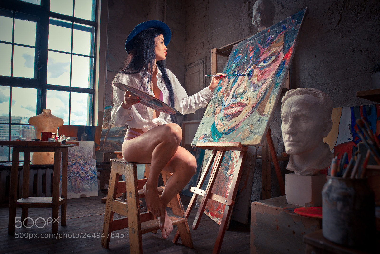 Nikon D610 sample photo. Young woman painter in photography