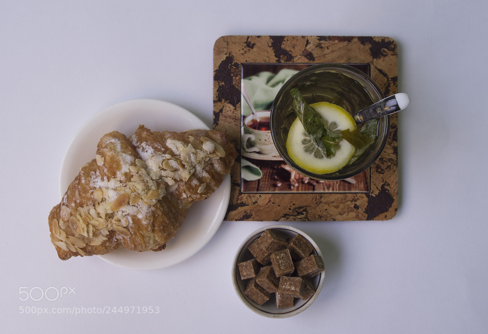 Pentax K-30 sample photo. Croissant, coffee, brown sugar photography