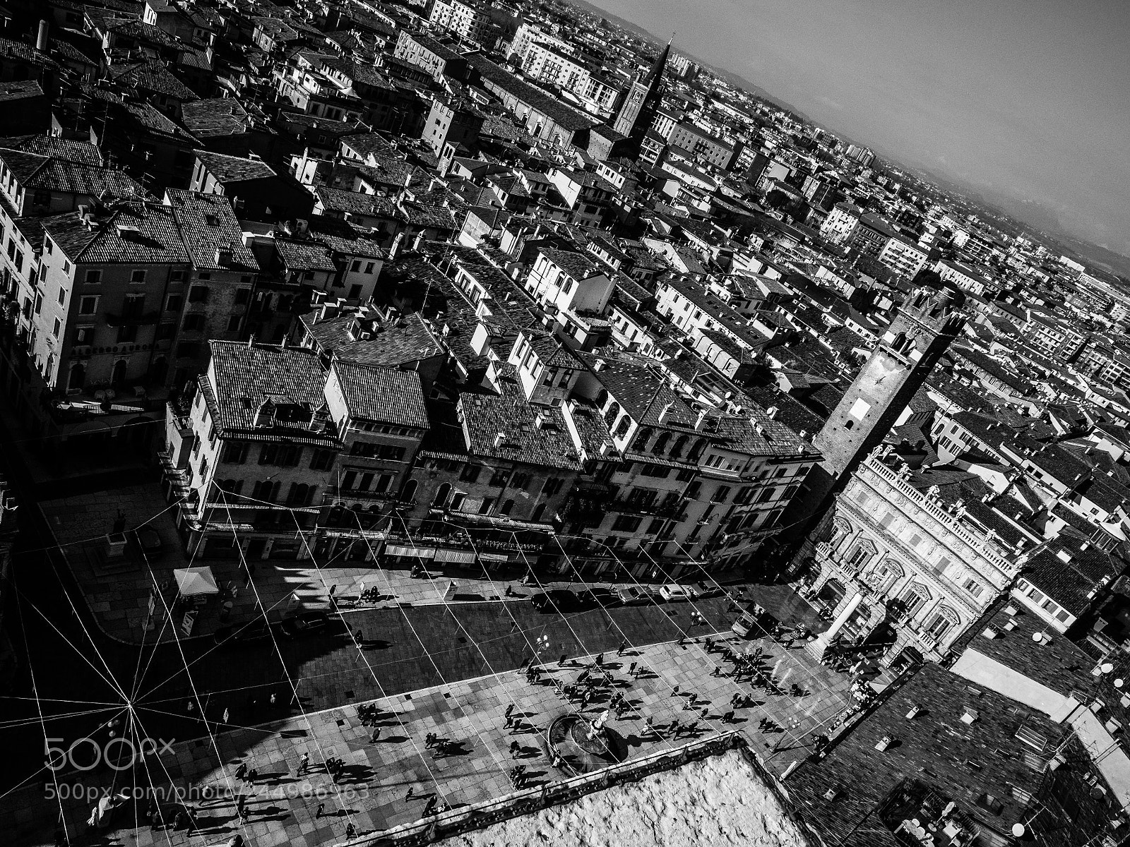 Olympus OM-D E-M10 sample photo. Piazza erbe b&w photography