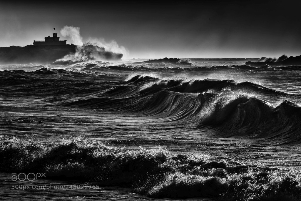 Pentax K-5 sample photo. Aggressive waves on lonely photography