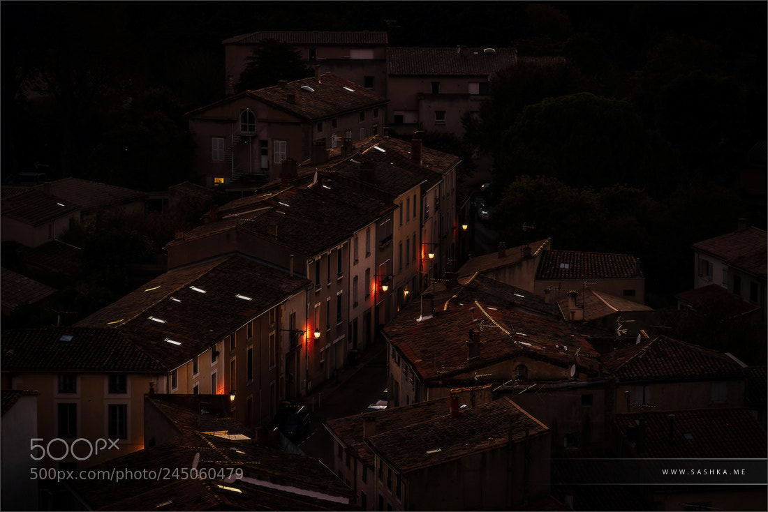 Sony a99 II sample photo. Night carcassonne aerial street photography