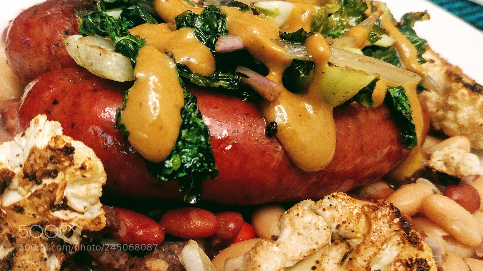LG G5 sample photo. Sausages over beans photography