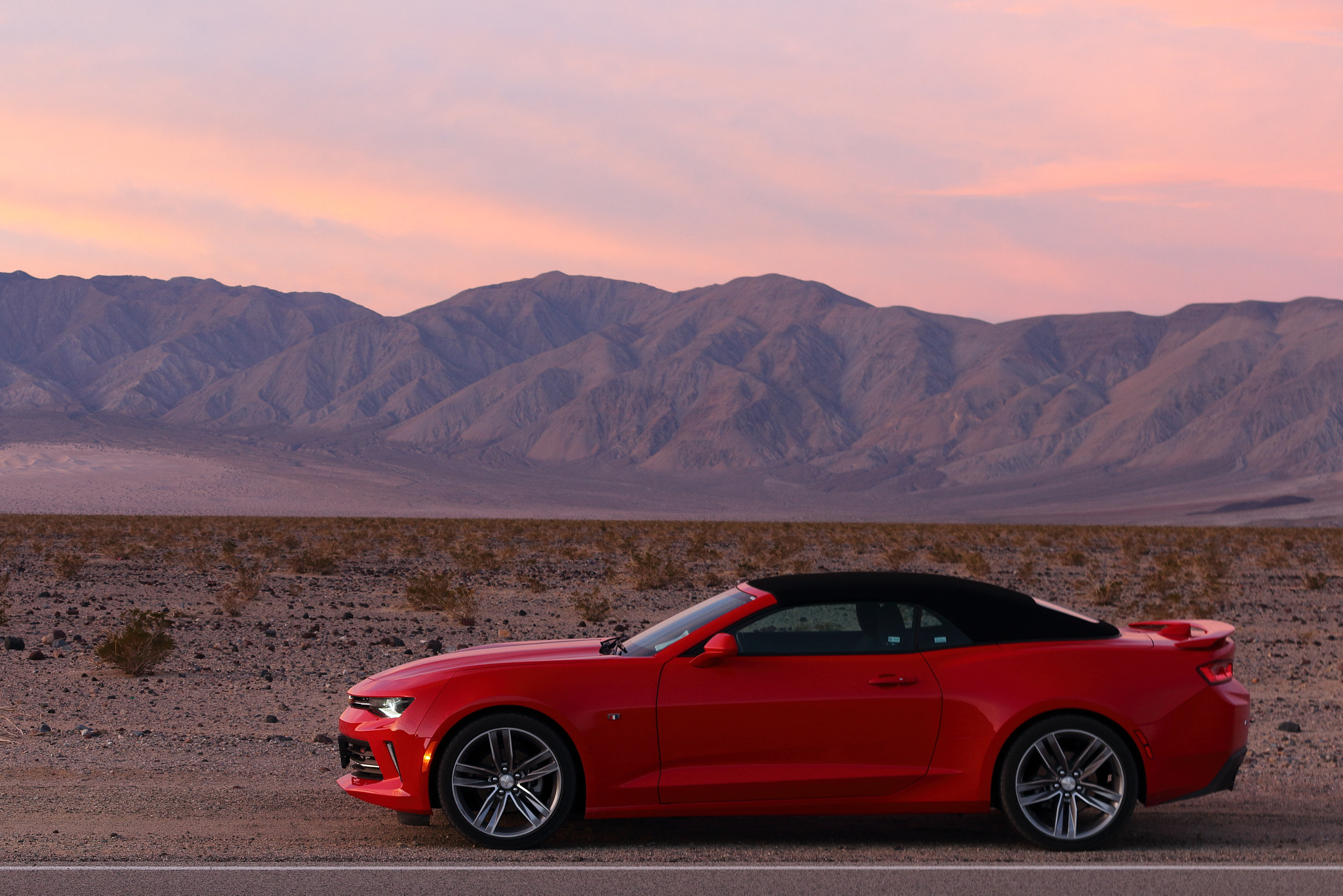 Canon EF-S 55-250mm F4-5.6 IS STM sample photo. Camaro at sunset in death valley photography