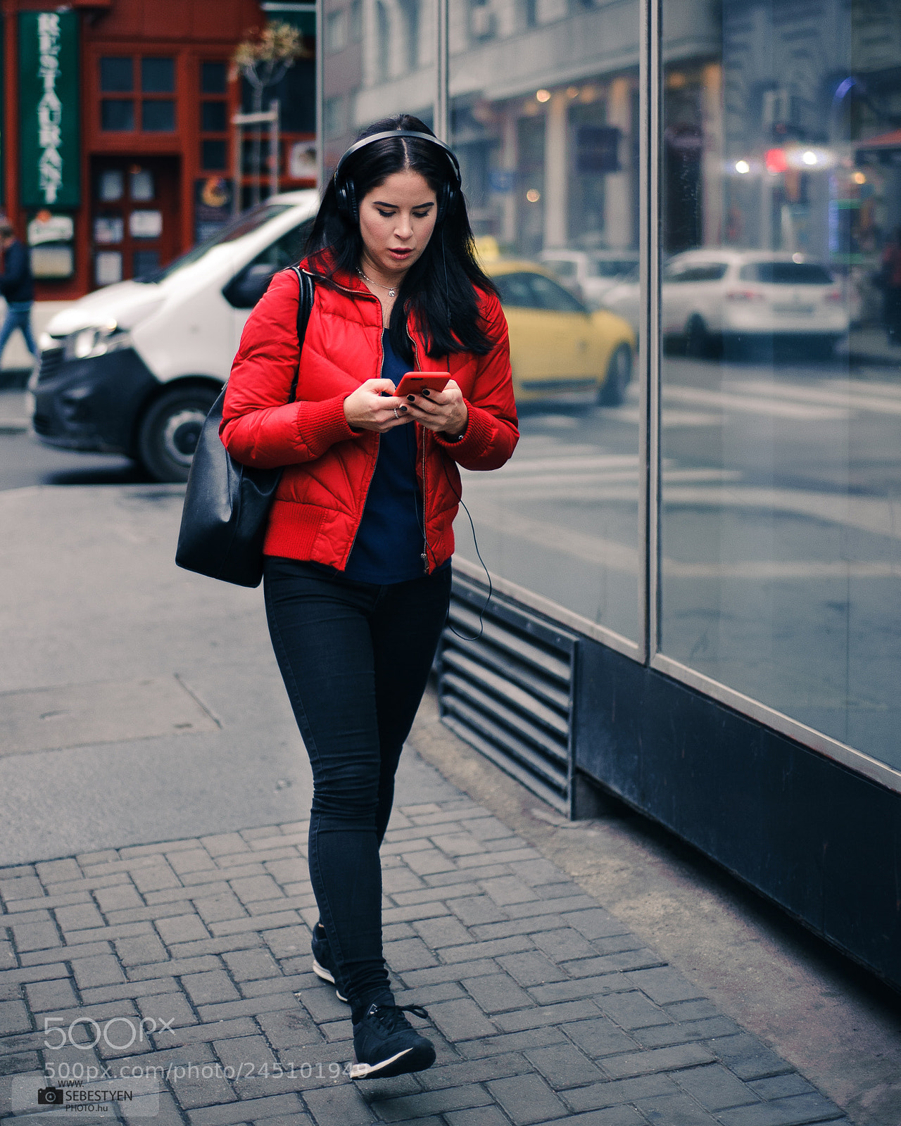 Nikon D700 sample photo. Woman in red walking photography