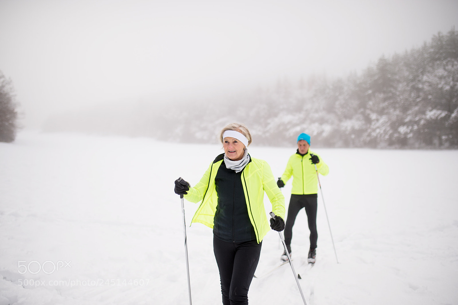 Nikon D4S sample photo. Senior couple cross-country skiing. photography