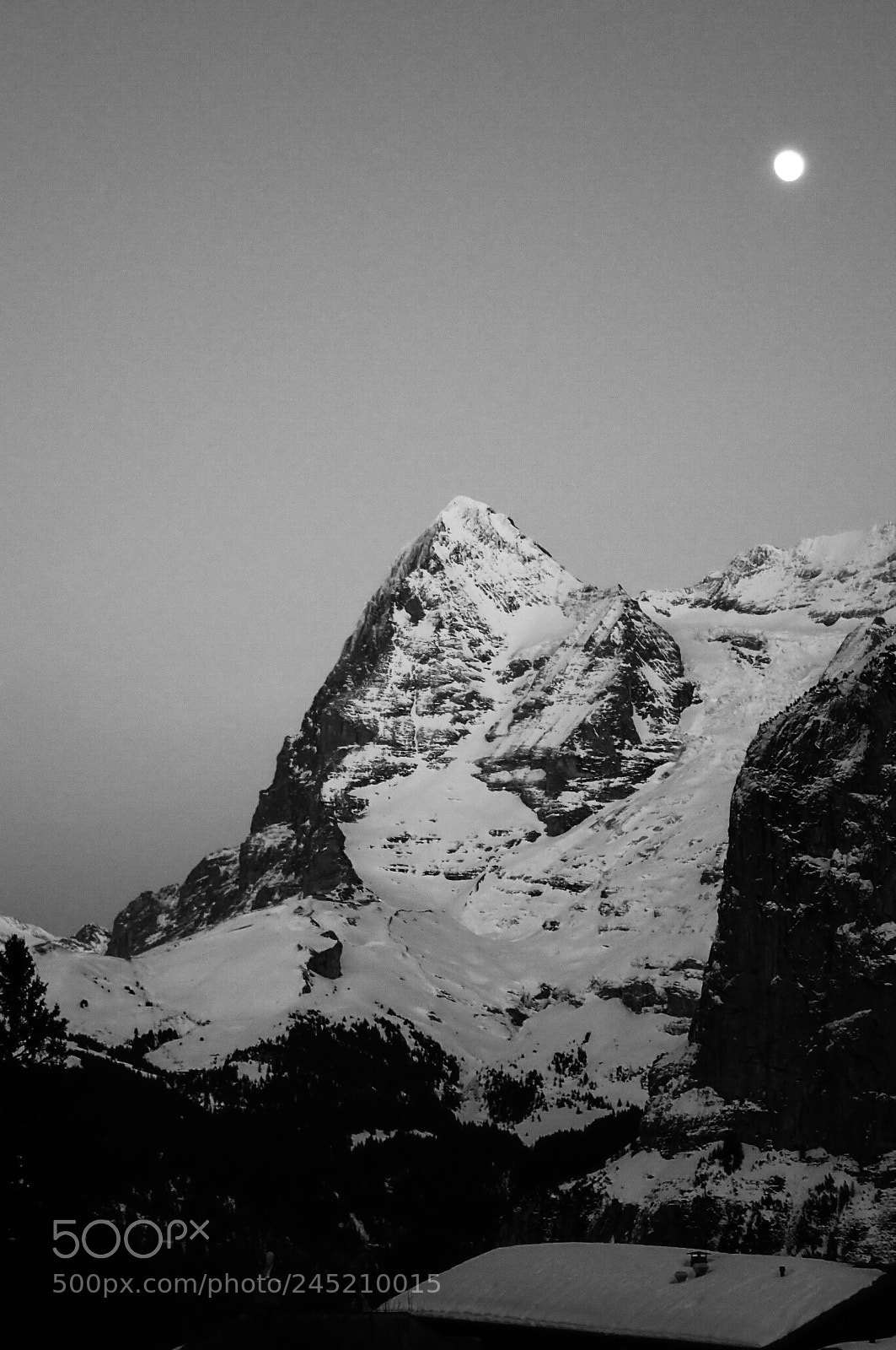 Olympus TG-4 sample photo. Eiger and moon photography