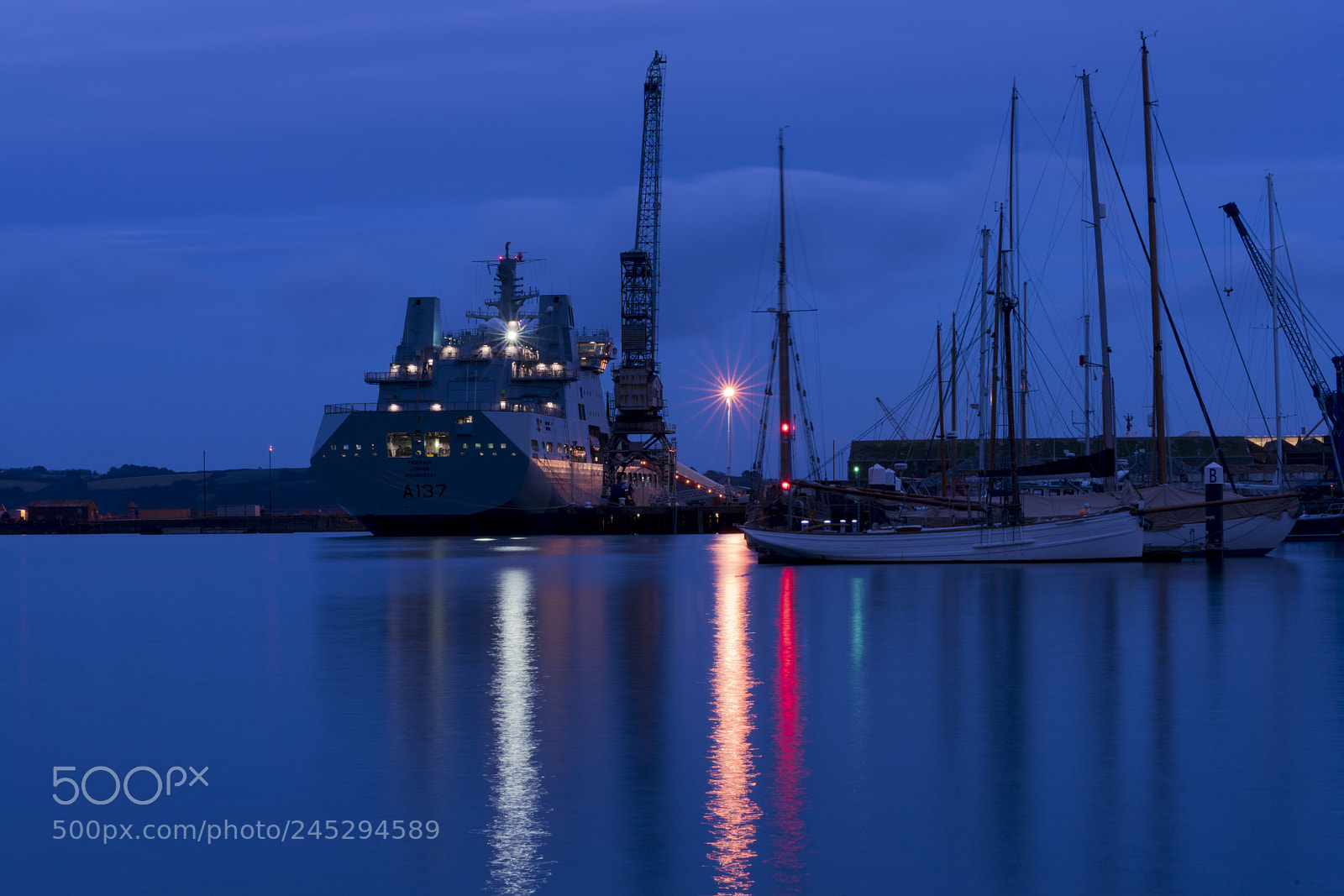 Sony a7R II sample photo. Twilight scene of ships photography
