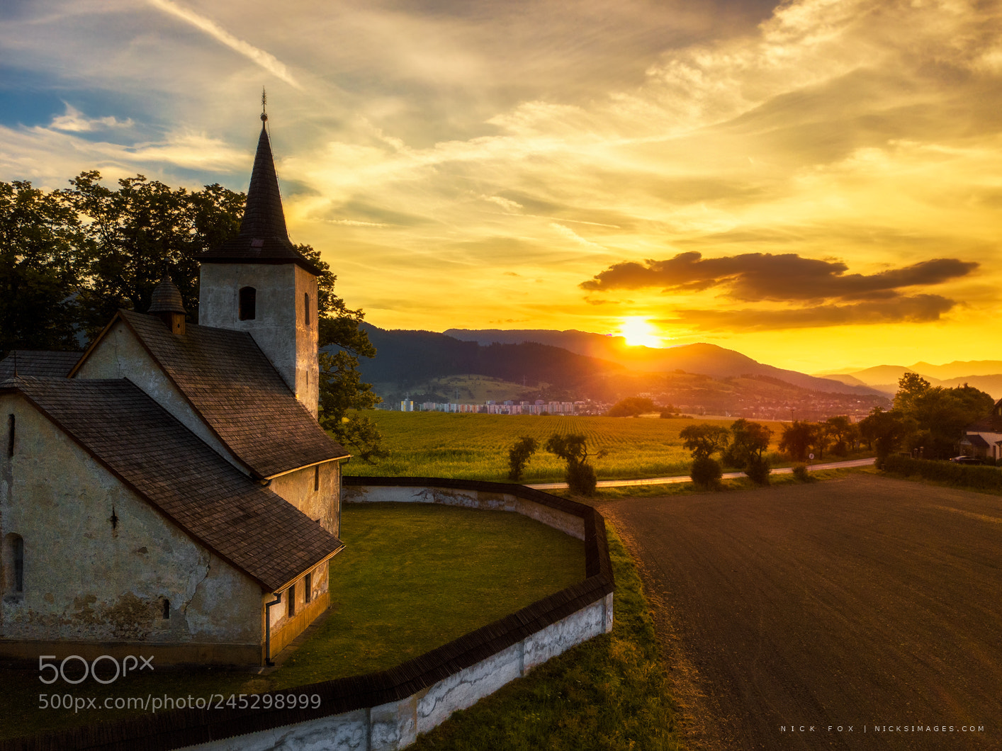 DJI FC220 sample photo. Gothic church at sunset photography
