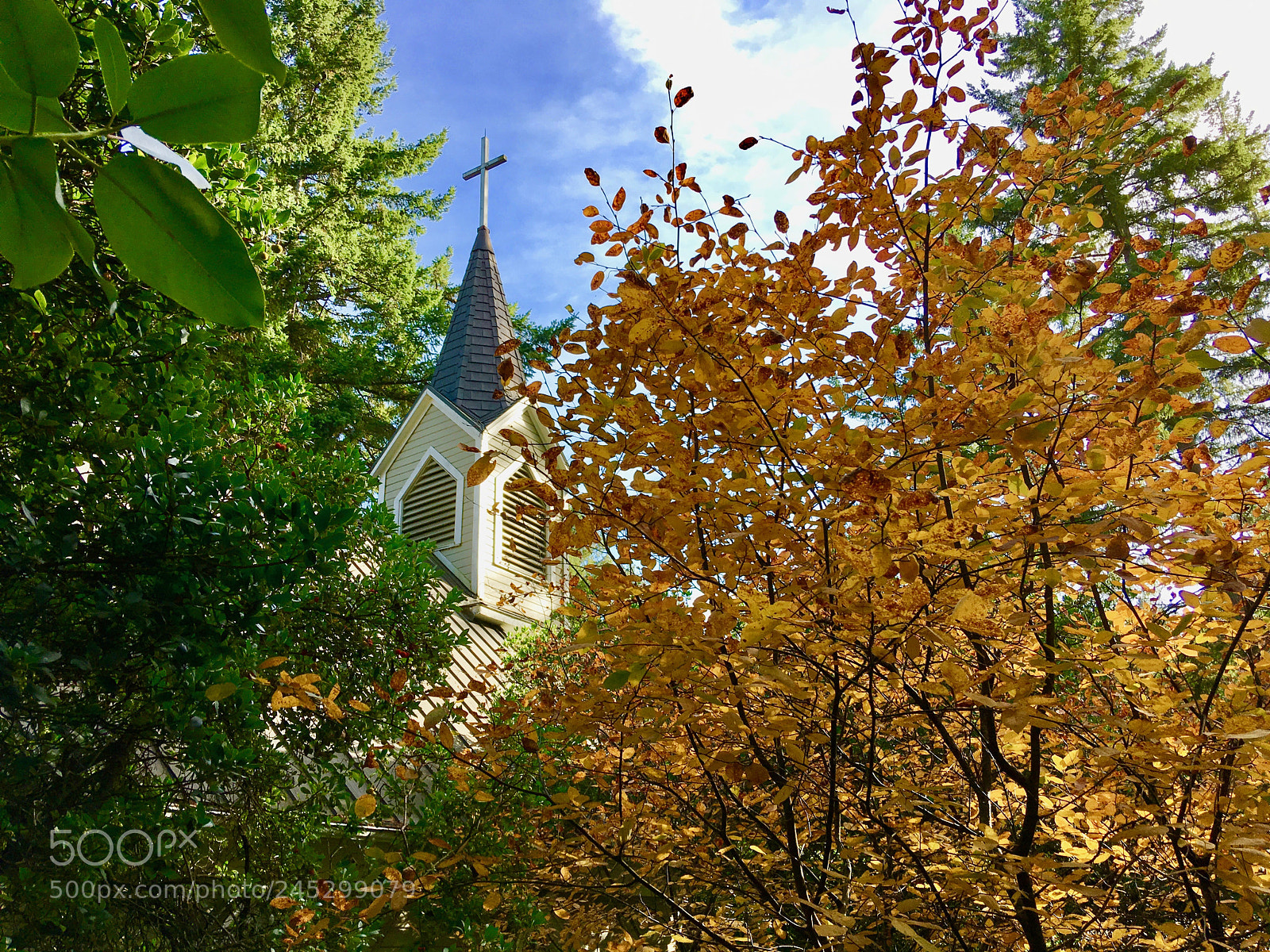 Apple iPhone SE sample photo. Church through the fall photography