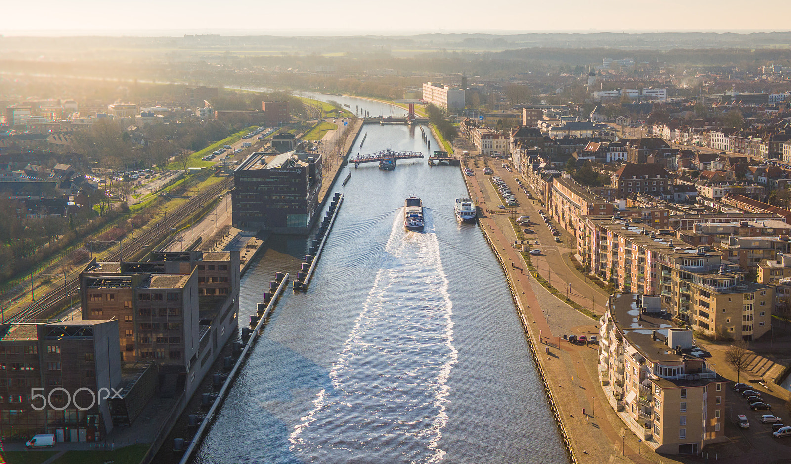 DJI FC550 sample photo. Aerial of a boat in a canal photography