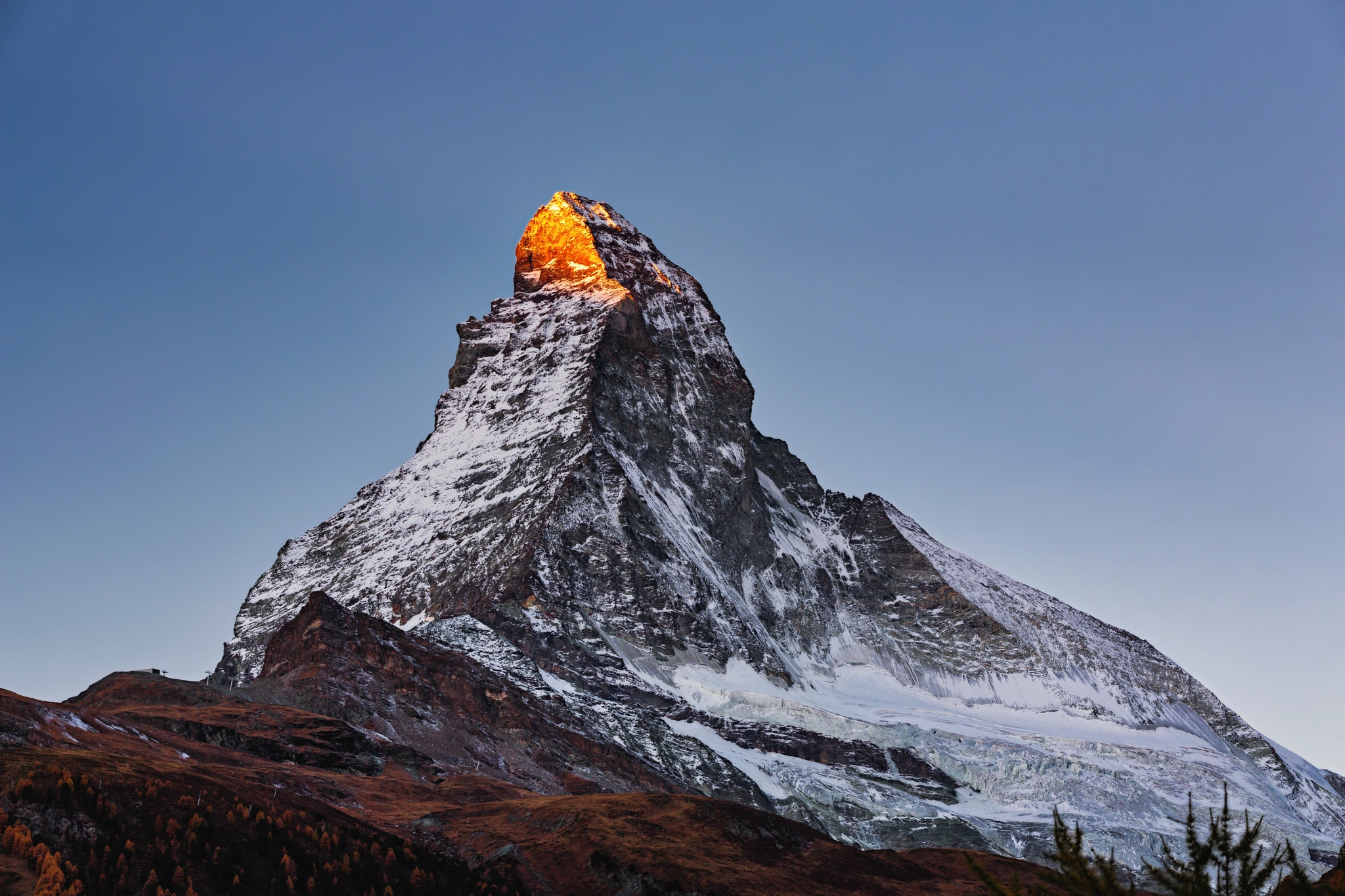 First rays of the sun on the Matterhorn