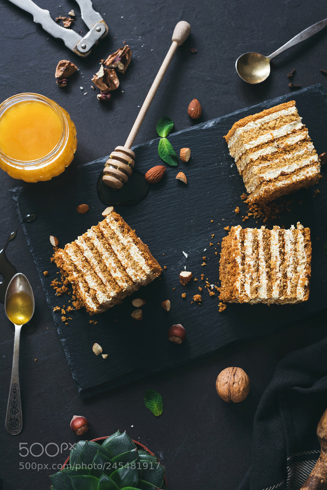 Nikon D810 sample photo. Layered honey cake medovik photography