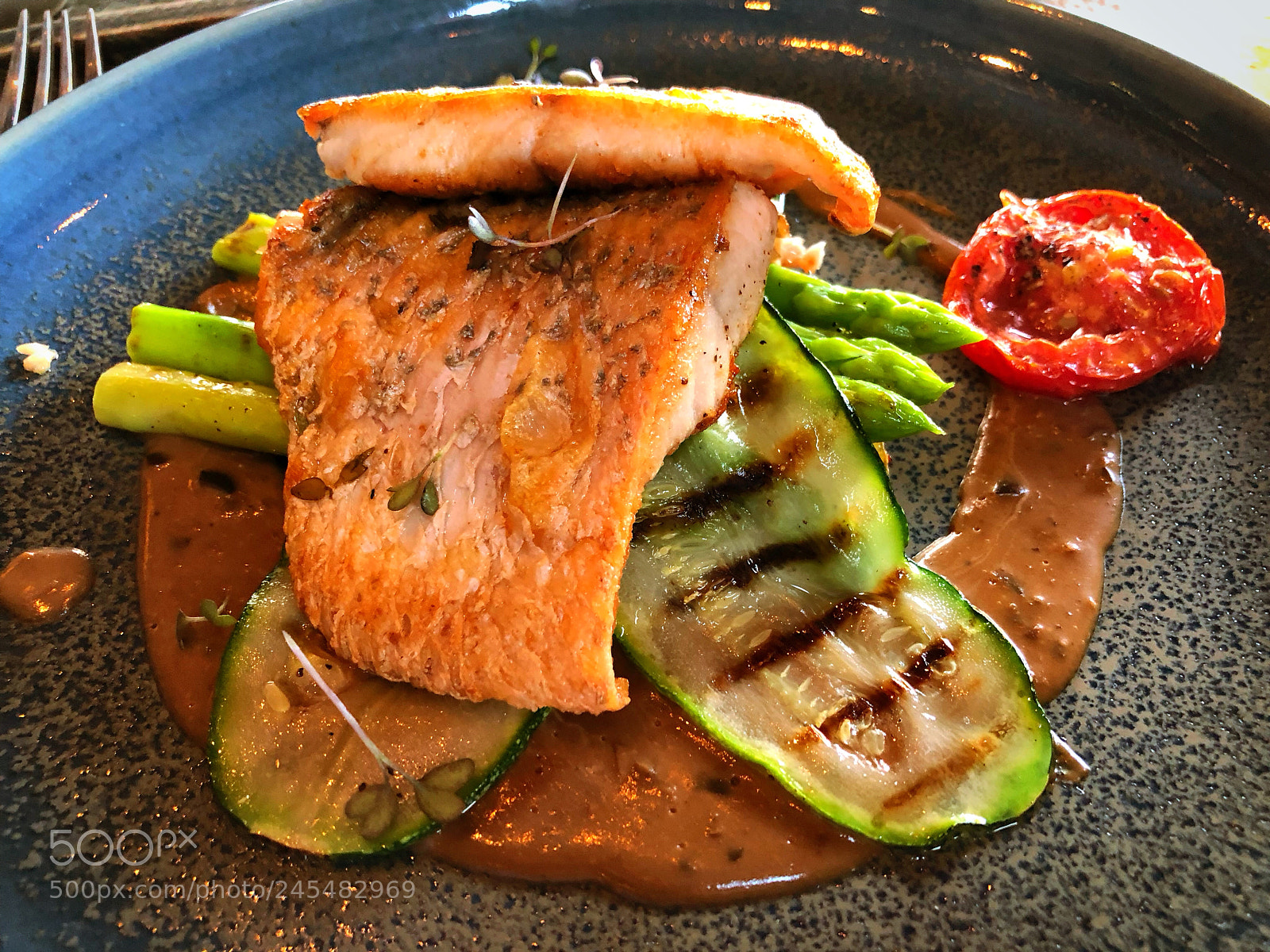 Apple iPhone 8 Plus sample photo. Grilled seabass fillet with photography