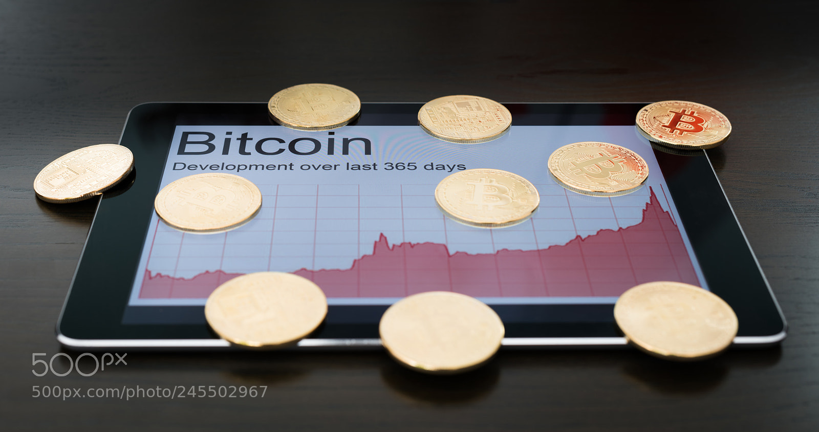 Nikon D810 sample photo. Bitcoins and rising chart photography
