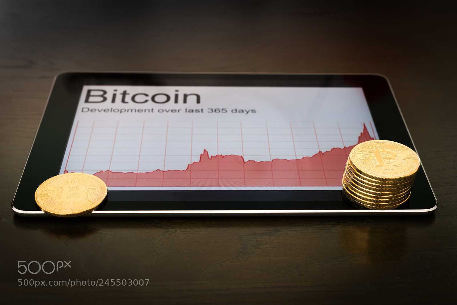 Nikon D810 sample photo. Bitcoins and rising chart photography