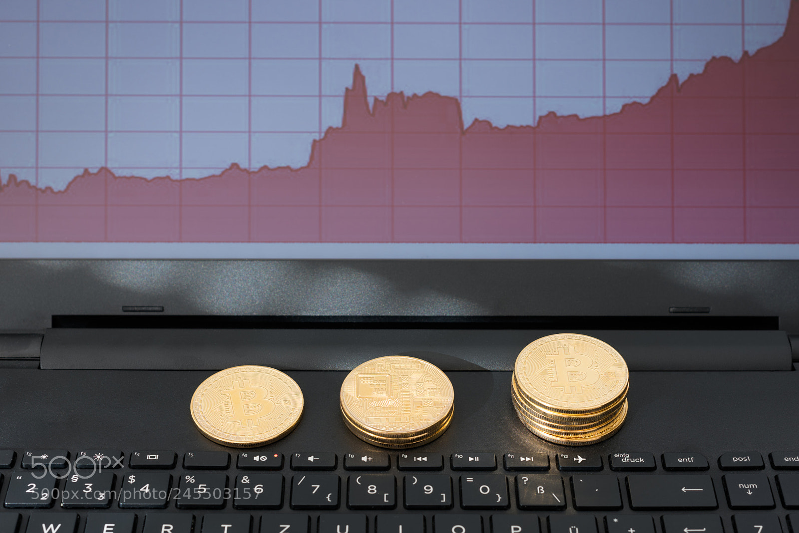 Nikon D810 sample photo. Bitcoins and rising chart photography