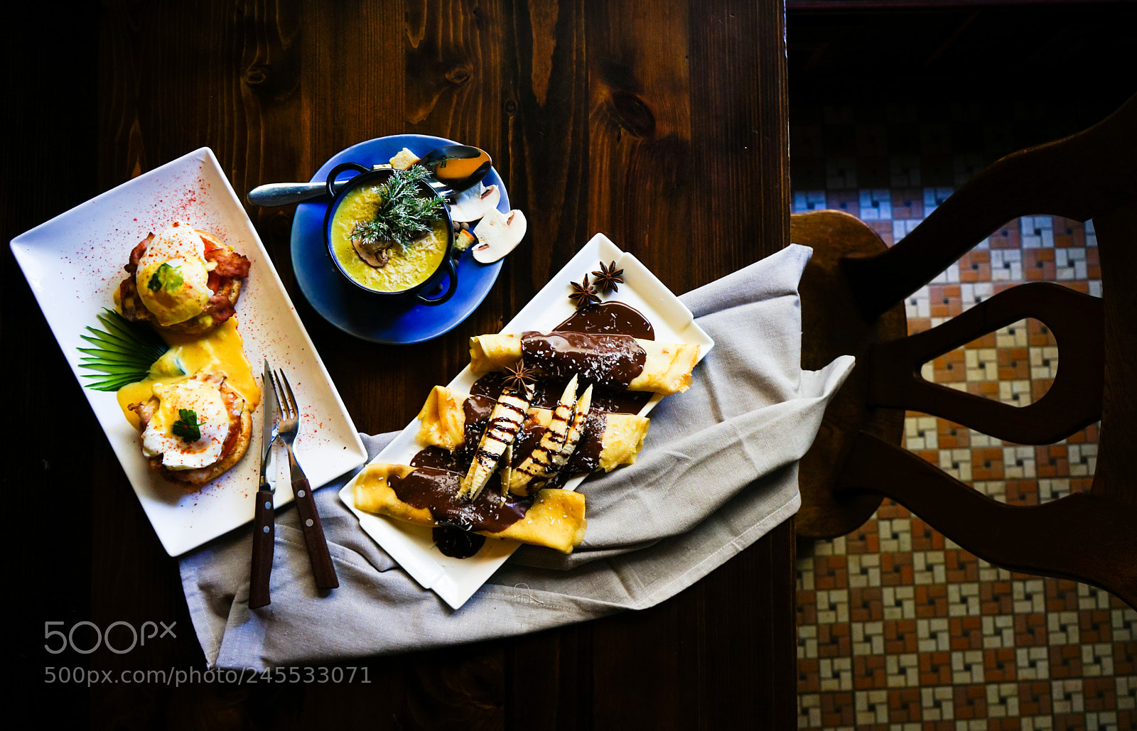 Sony a7 sample photo. Rustic dinner set photography