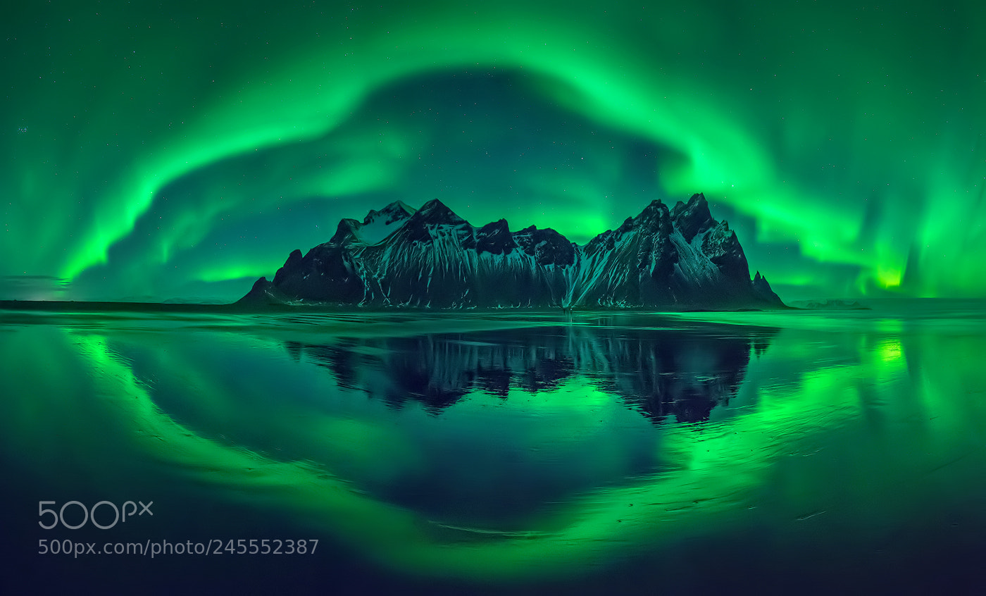 Sony a7R sample photo. Vestrahorn aurora photography