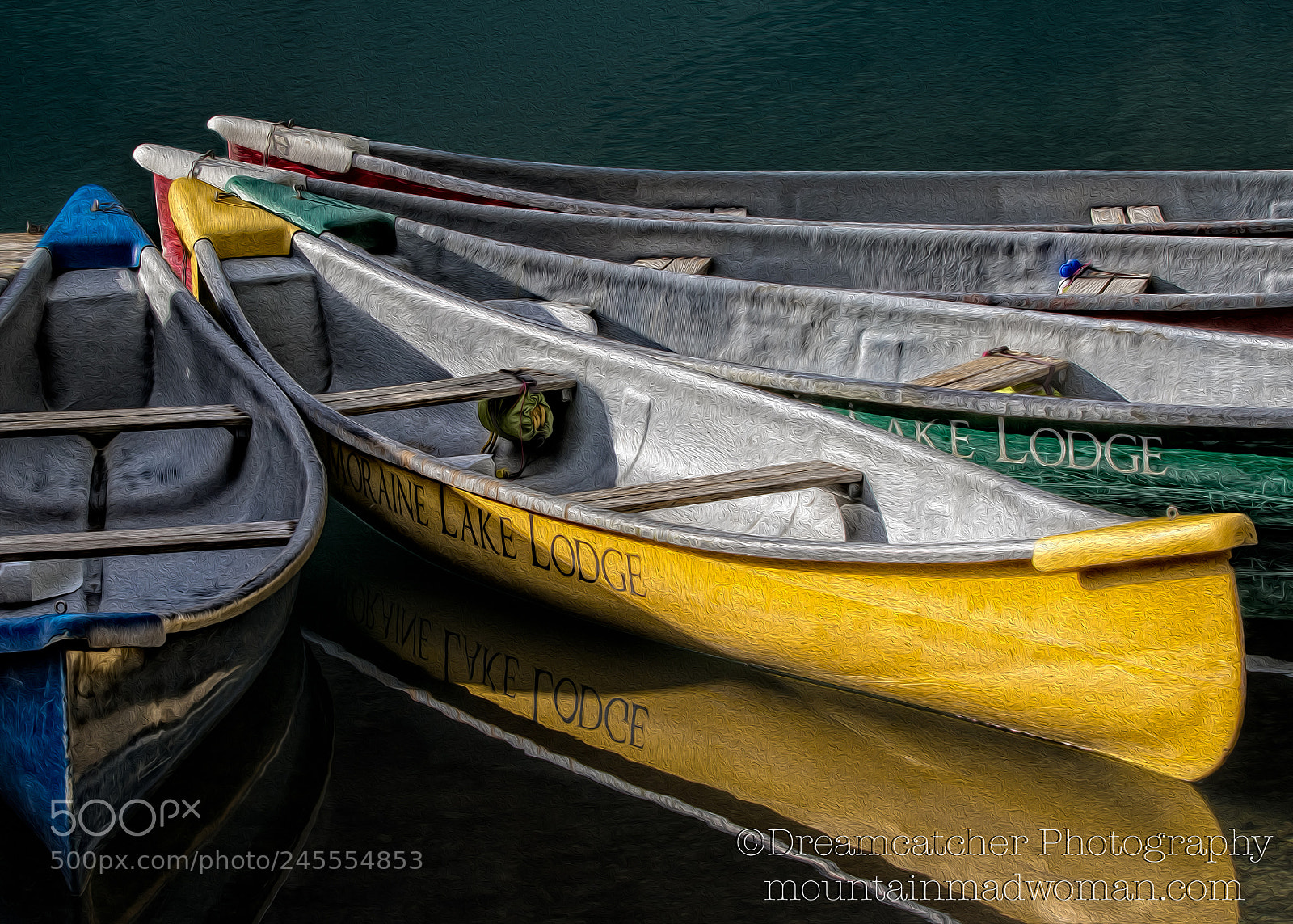 Canon EOS 7D Mark II sample photo. Moraine canoes in oil photography