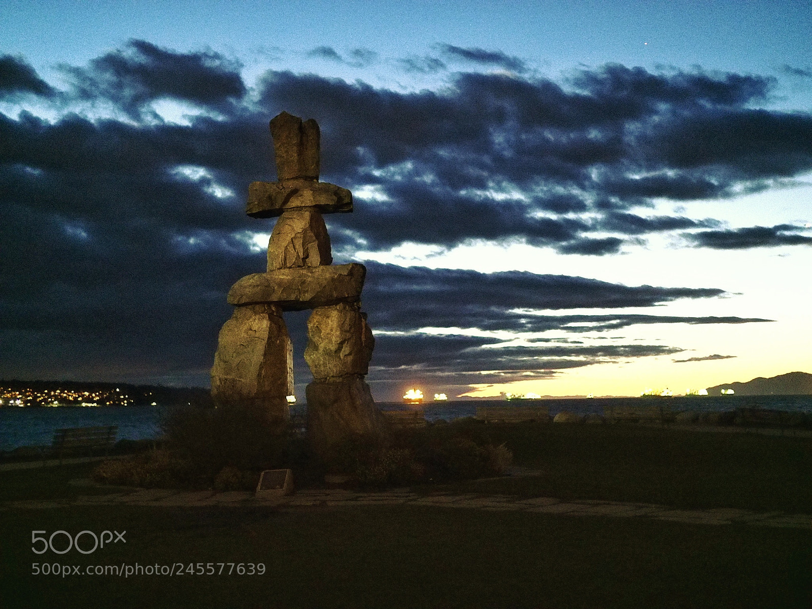Olympus OM-D E-M5 II sample photo. Inukshuk monument, vancouver bc photography