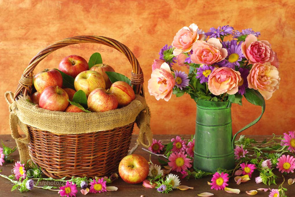 Pentax K10D sample photo. Apple and roses photography