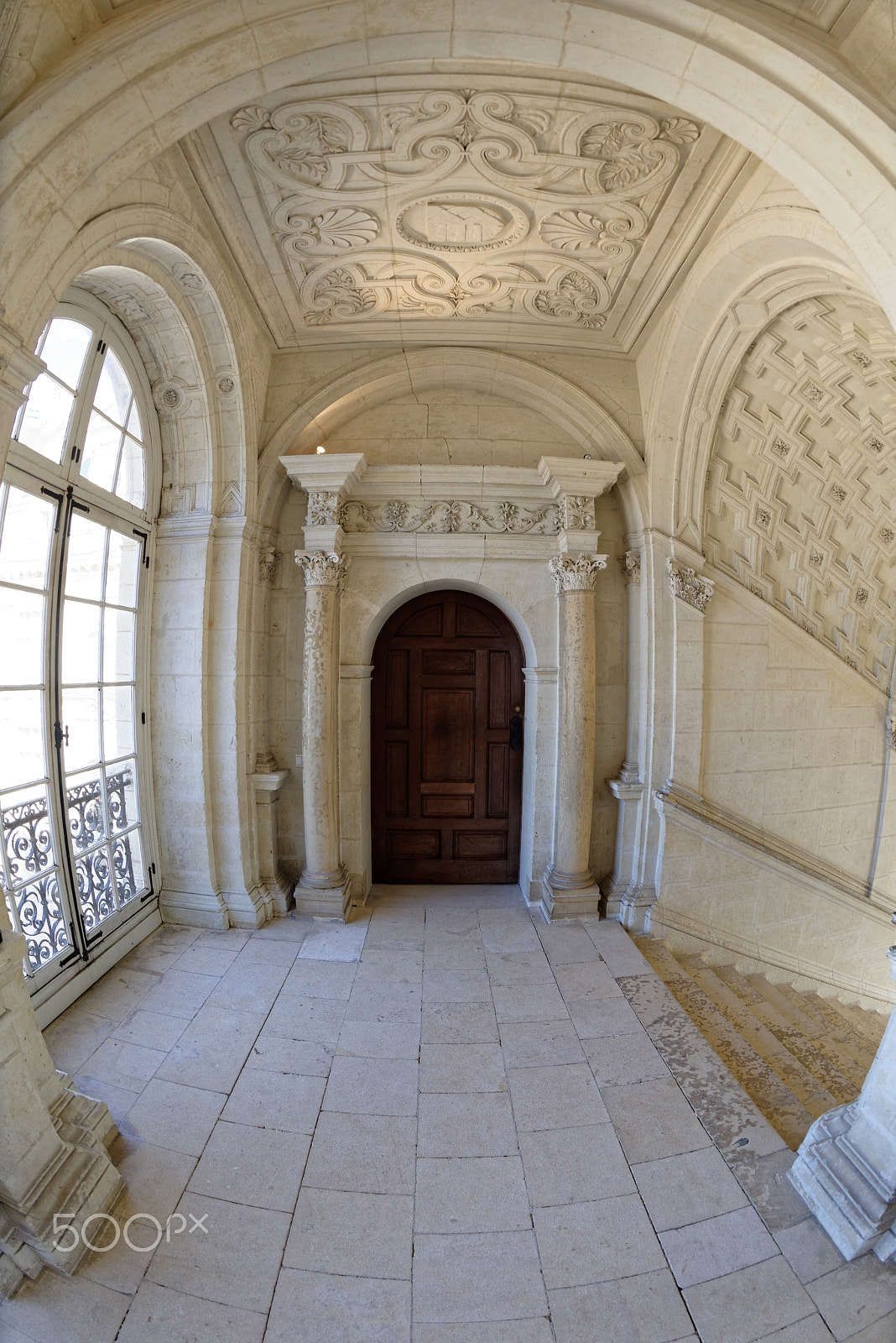 Nikon AF Fisheye-Nikkor 16mm F2.8D sample photo. Saint-georges-sur-loire, chateau de serrant, stiegenhaus, fisheye photography