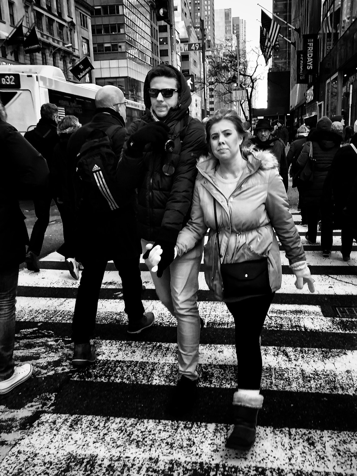 Apple iPhone X sample photo. Crosswalk couple photography