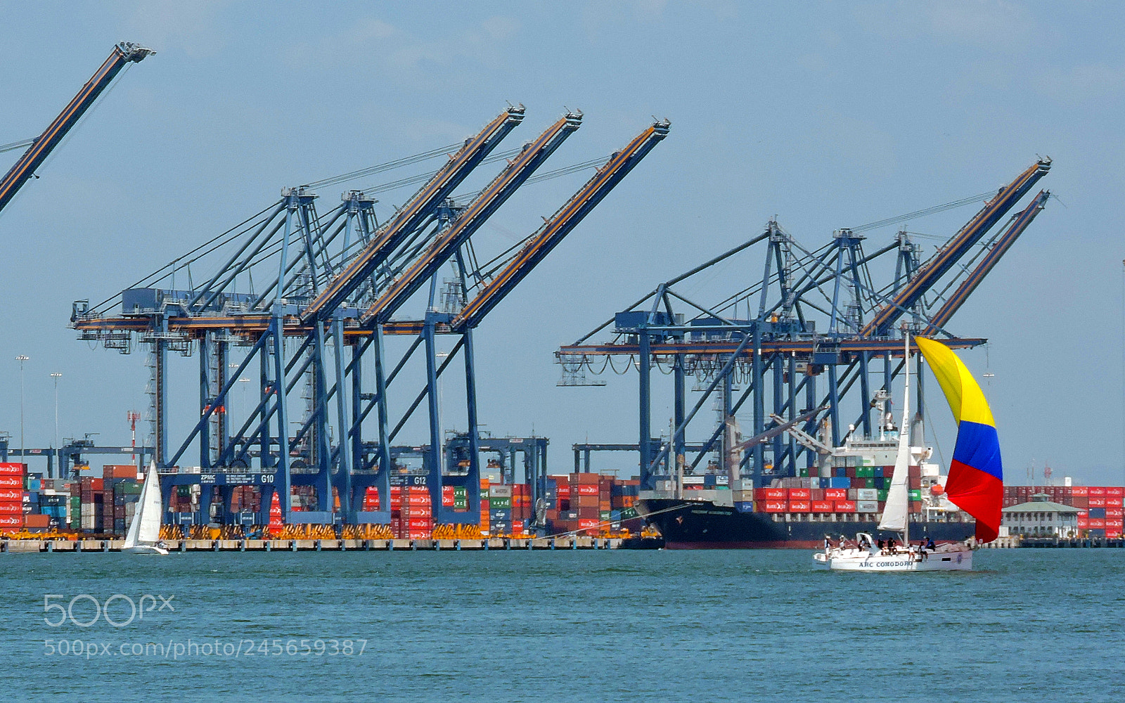Nikon Coolpix P530 sample photo. Sailing past container cranes photography