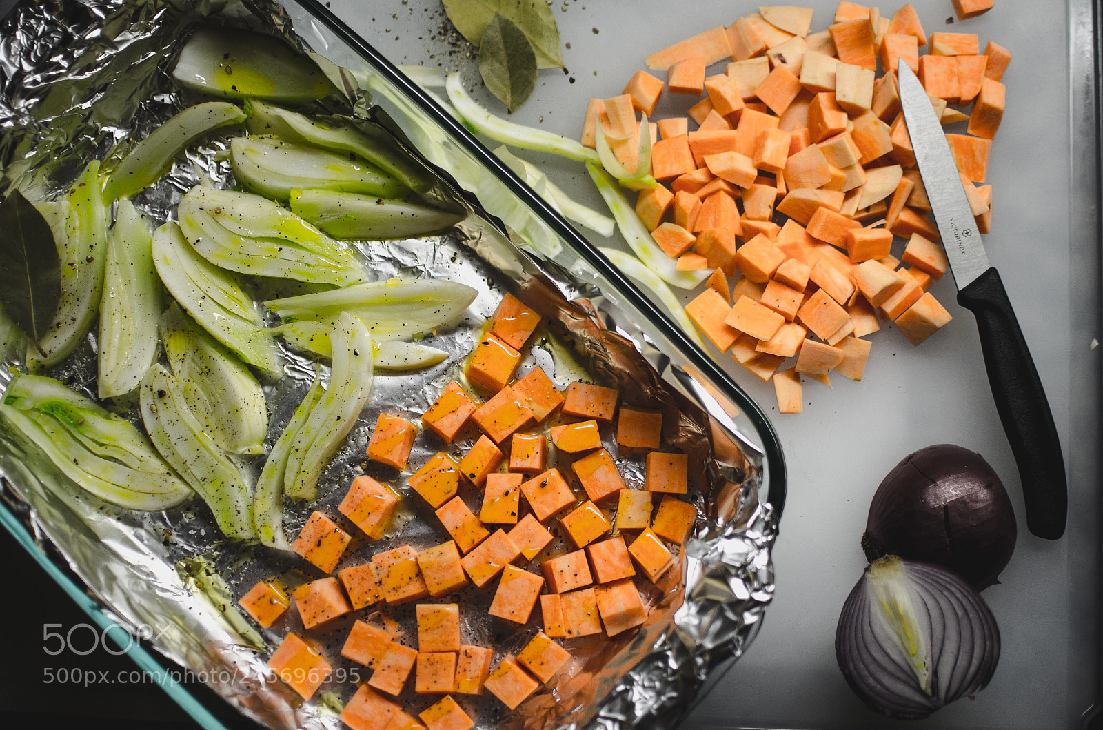 Nikon D5100 sample photo. Grilled sweet potatoes & leeks photography
