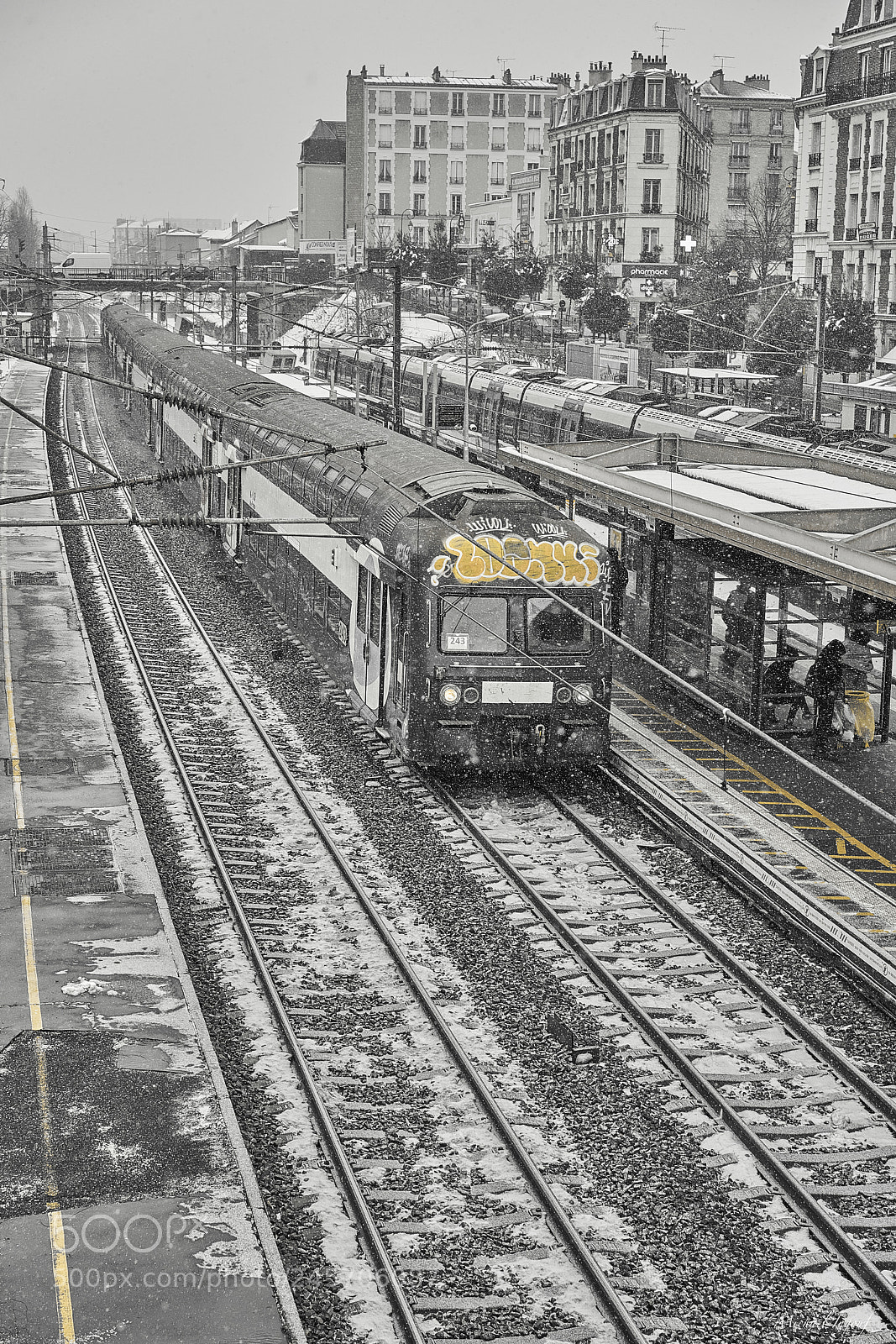Sony a7R II sample photo. Snow on the trainstation photography