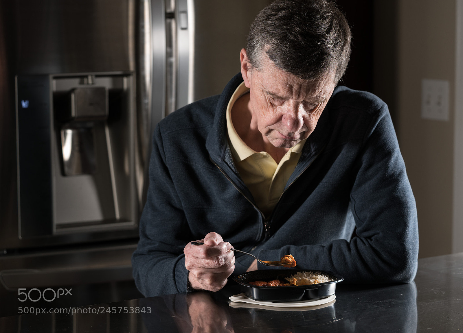 Sony a7R II sample photo. Lonely senior man eating photography