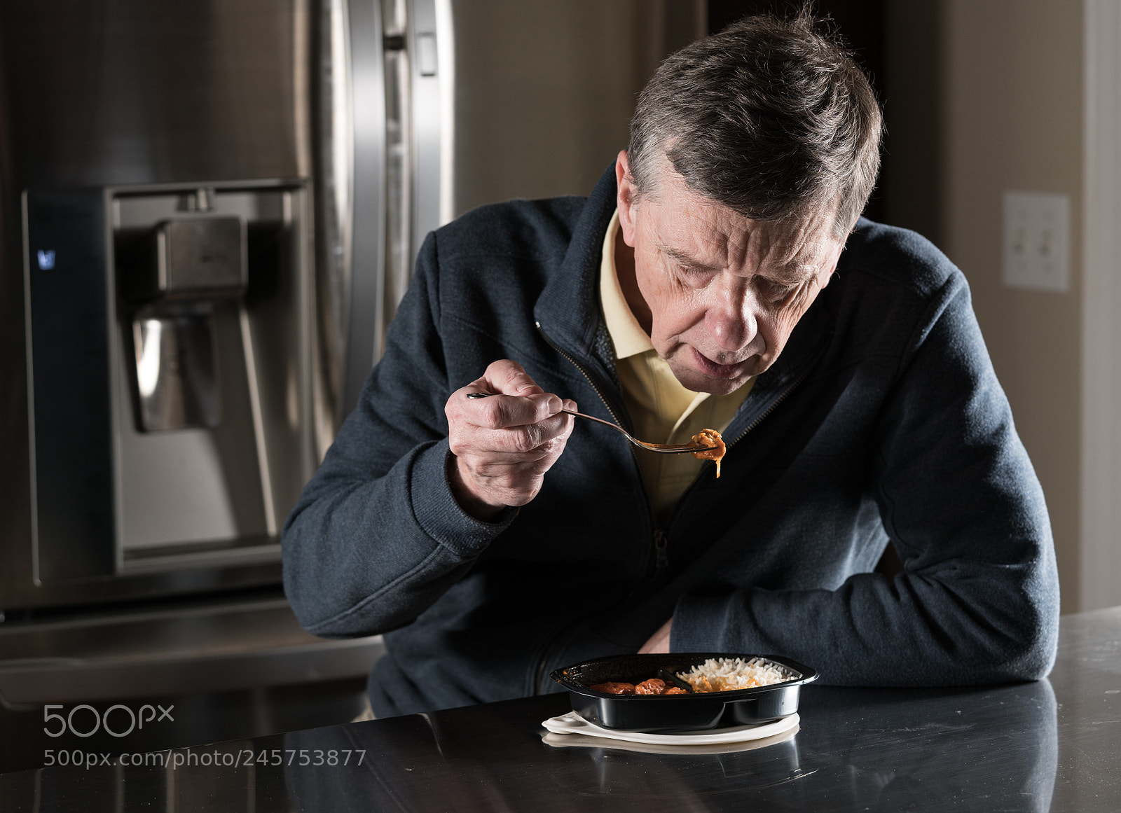 Sony a7R II sample photo. Lonely senior man eating photography