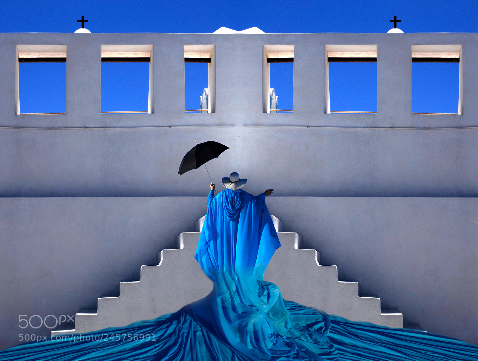 Nikon D2X sample photo. Lady in blue santorini photography