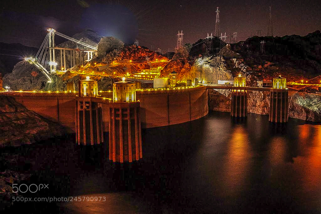 Nikon D90 sample photo. Hoover dam at night photography
