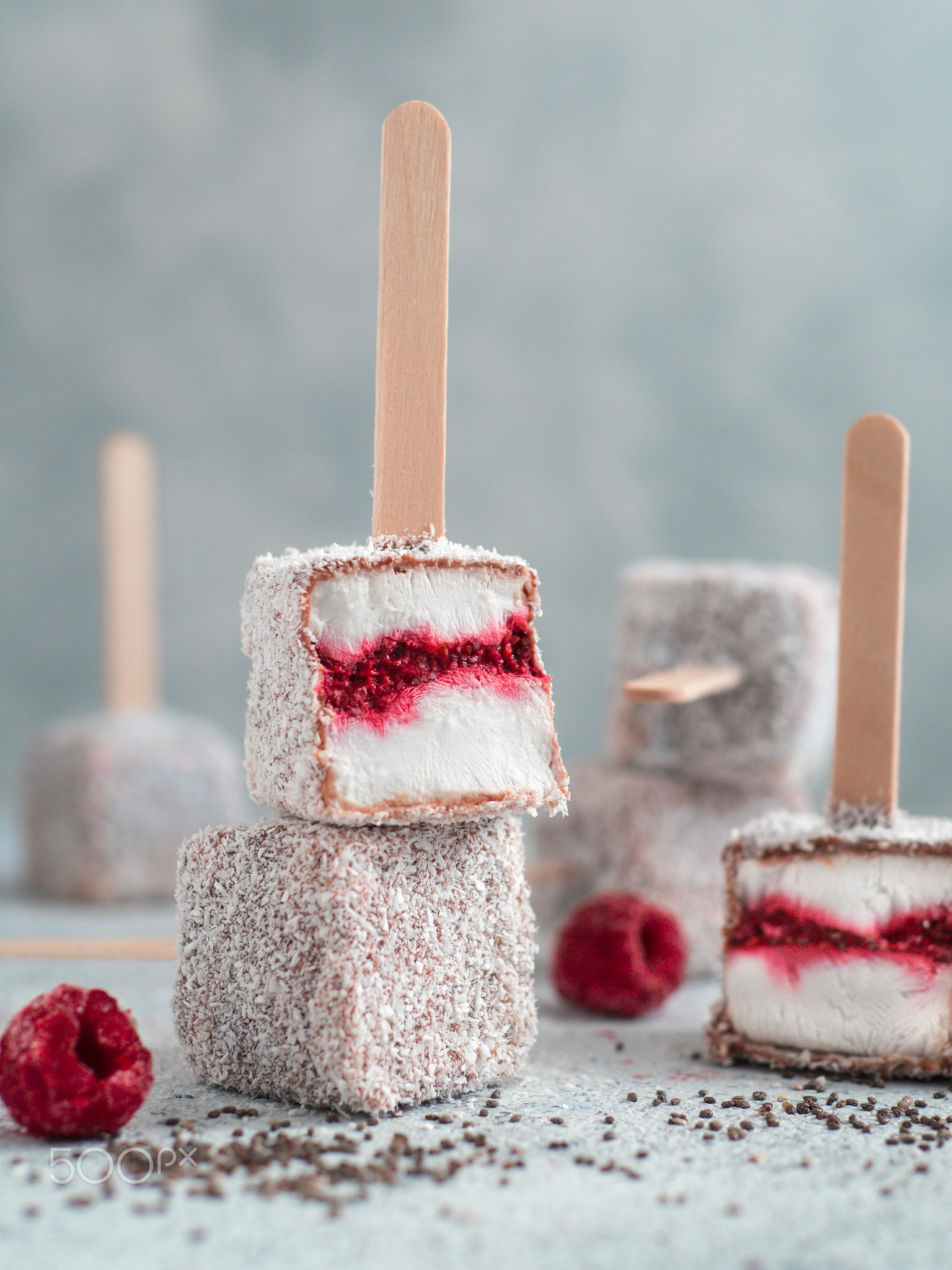 Lamington ice cream pops