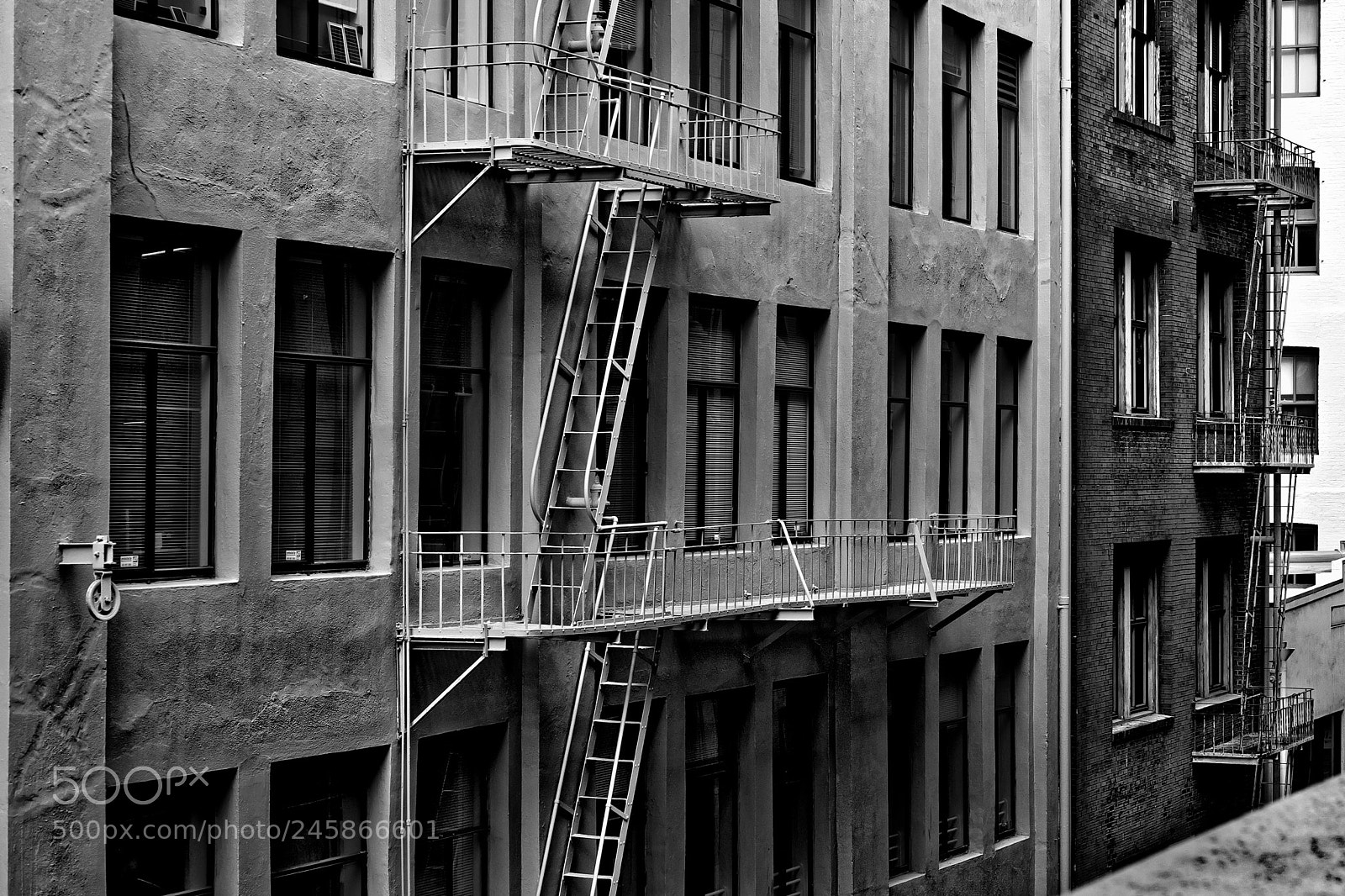 Fujifilm X-Pro2 sample photo. Fire escape with pulley photography